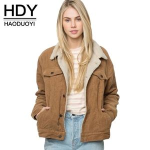 ISO- Brown corduroy jacket with fur